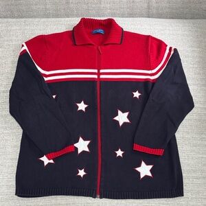 Red and Navy Star Zip-Up Sweater - women